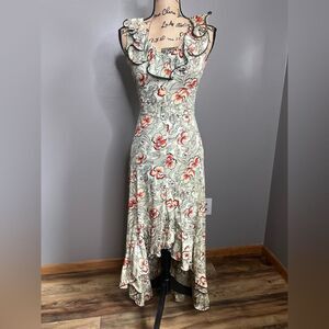 Vintage 70’s floral high low ruffle dress feminine beachy party island vacation